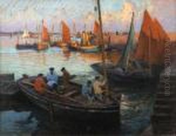 Concarneau, Filets Bleus Oil Painting by Henri Alphonse Barnoin