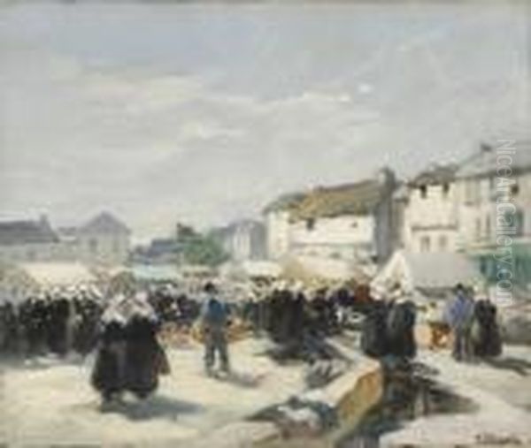 Marche Breton Ensoleille Oil Painting by Henri Alphonse Barnoin