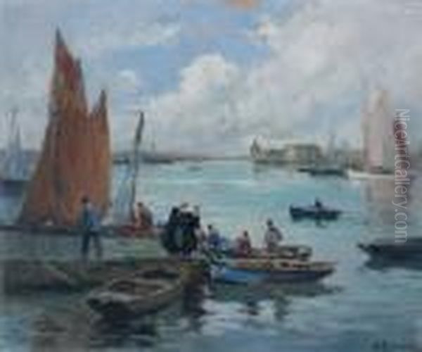 Vue De Concarneau Oil Painting by Henri Alphonse Barnoin