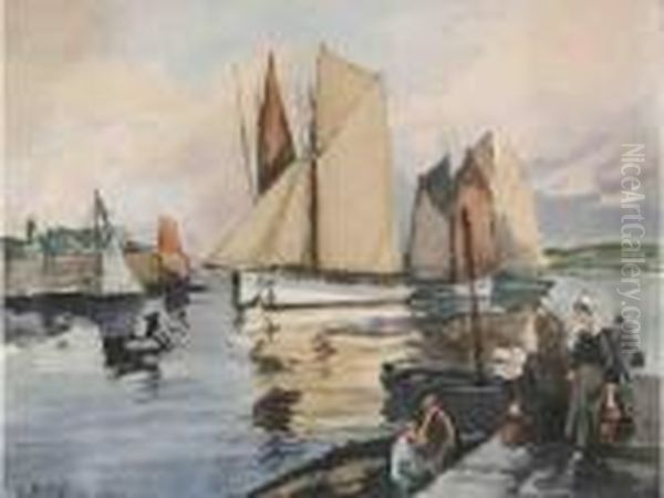 Retour De Peche A Concarneau Oil Painting by Henri Alphonse Barnoin