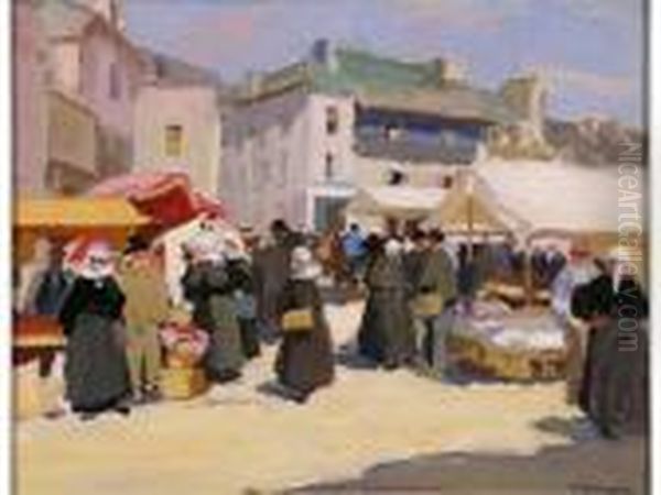 Le Jour Du Marche Oil Painting by Henri Alphonse Barnoin