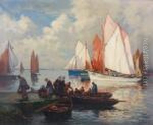 Le Retour De Pecheurs A Concarneau Oil Painting by Henri Alphonse Barnoin