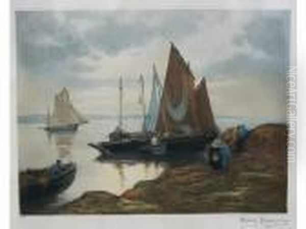 Le Debarquement Sur La Cote Oil Painting by Henri Alphonse Barnoin