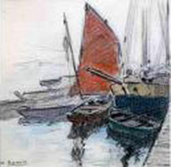 Barques A Quai Oil Painting by Henri Alphonse Barnoin