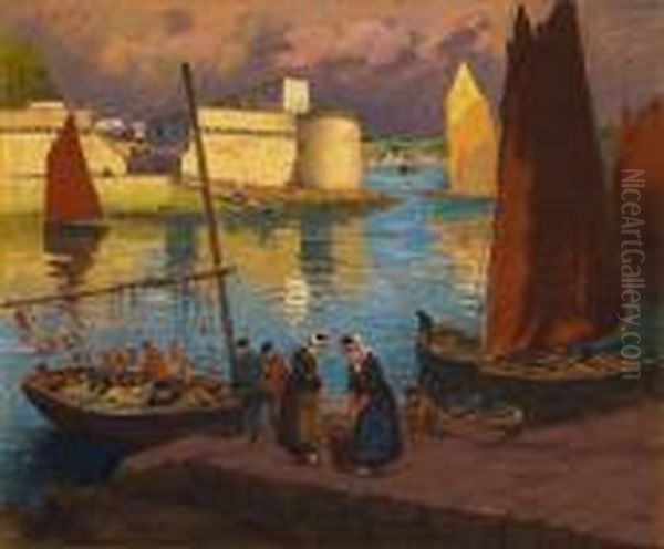 Retour De Peche A Concarneau Oil Painting by Henri Alphonse Barnoin