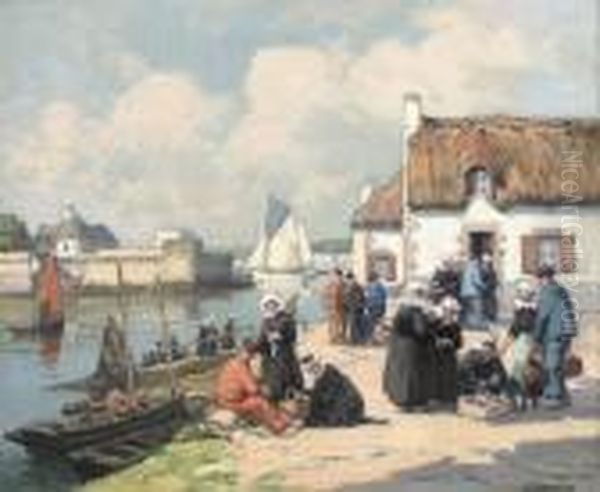 Le Passage Lanriec, Concarneau Oil Painting by Henri Alphonse Barnoin