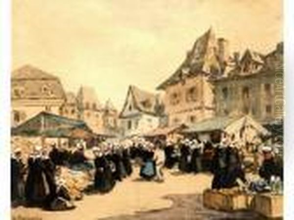 Marche Aux Faiences A Quimper Oil Painting by Henri Alphonse Barnoin