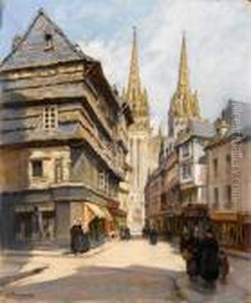 Breton Street Scene Oil Painting by Henri Alphonse Barnoin