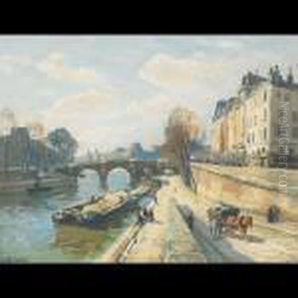 Pont Neuf Paris Oil Painting by Henri Alphonse Barnoin