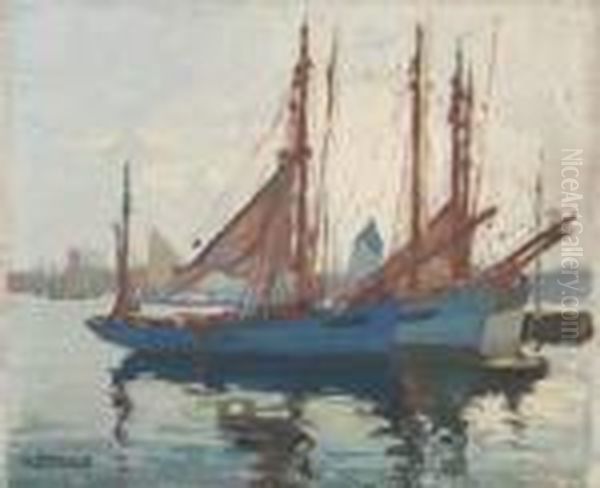 Bateaux De Peche Au Mouillage Oil Painting by Henri Alphonse Barnoin