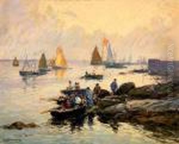 Pecheurs A Concarneau Oil Painting by Henri Alphonse Barnoin