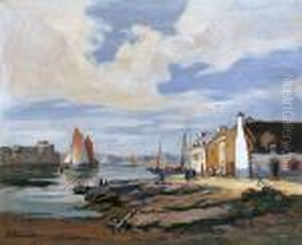 Petit Port Breton Oil Painting by Henri Alphonse Barnoin