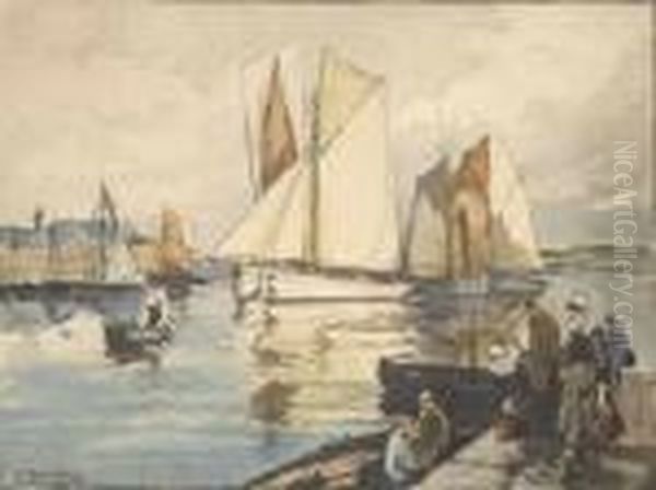 Retour De Peche A Concarneau, Lesthoniers Oil Painting by Henri Alphonse Barnoin