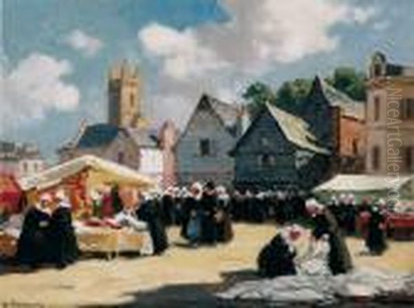 Le Marche De Quimperle Oil Painting by Henri Alphonse Barnoin