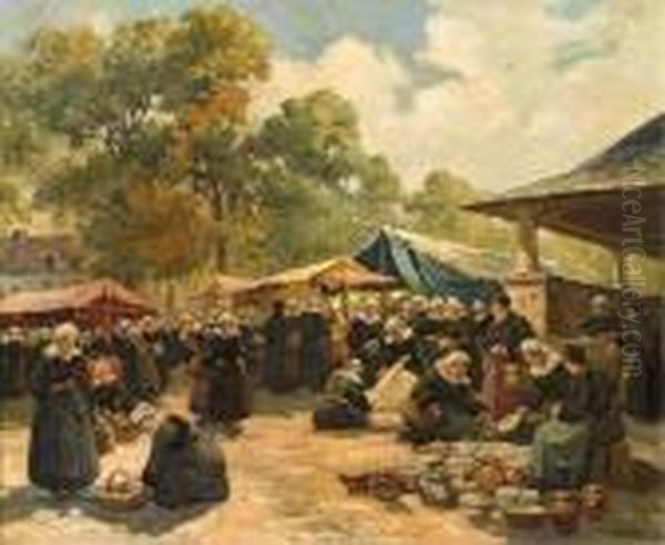  Marche Au Faouet  Oil Painting by Henri Alphonse Barnoin