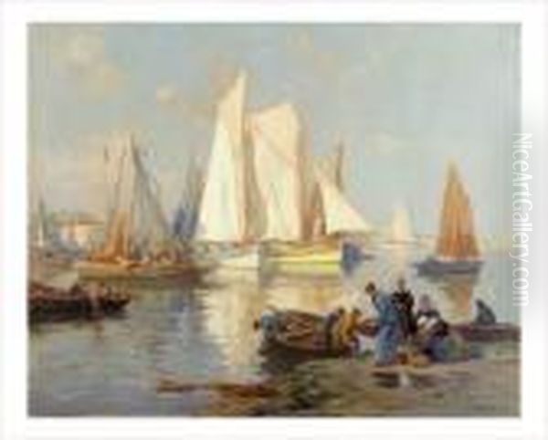 Thoniers Au Soleil.concarneau Oil Painting by Henri Alphonse Barnoin