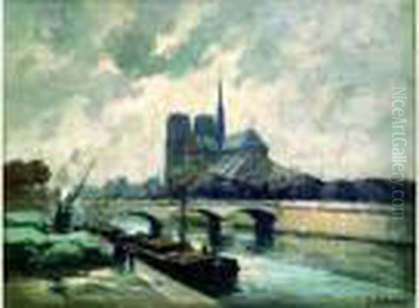 Notre Dame Vue Des Quais Oil Painting by Henri Alphonse Barnoin