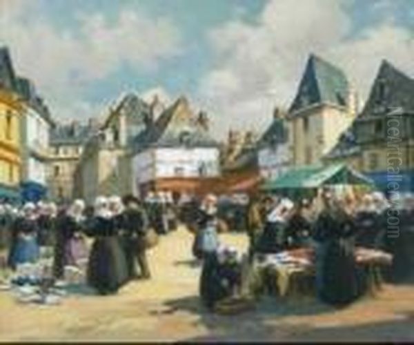 Marche De Quimper Oil Painting by Henri Alphonse Barnoin