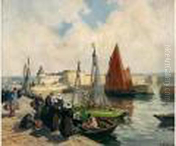 Le Retour De La Peche Oil Painting by Henri Alphonse Barnoin