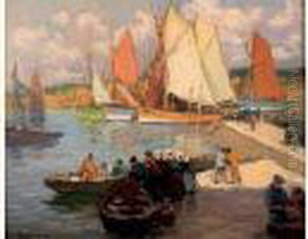 Scene De Port Oil Painting by Henri Alphonse Barnoin