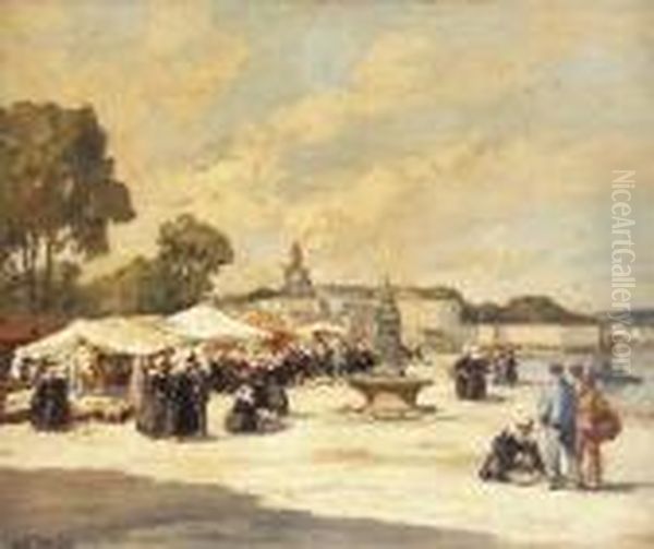 Market-day, Brittany Oil Painting by Henri Alphonse Barnoin