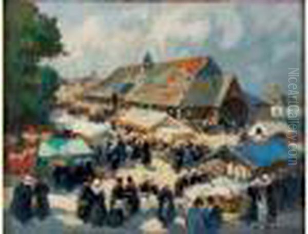 Marche A Concarneau Oil Painting by Henri Alphonse Barnoin