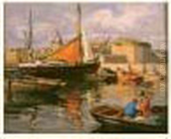 Barques De Peche Dans Un Port Oil Painting by Henri Alphonse Barnoin