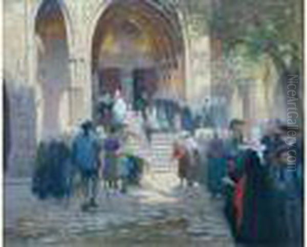 Sur Le Parvis, Bapteme A Locronan Oil Painting by Henri Alphonse Barnoin