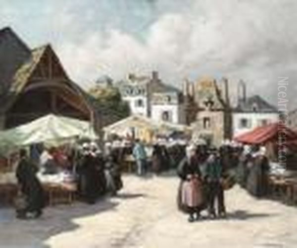 A Market Day In Normandy Oil Painting by Henri Alphonse Barnoin