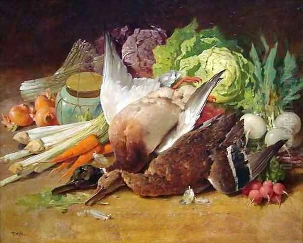 Still Life with Ducks and Vegetables Oil Painting by Thomas Hill