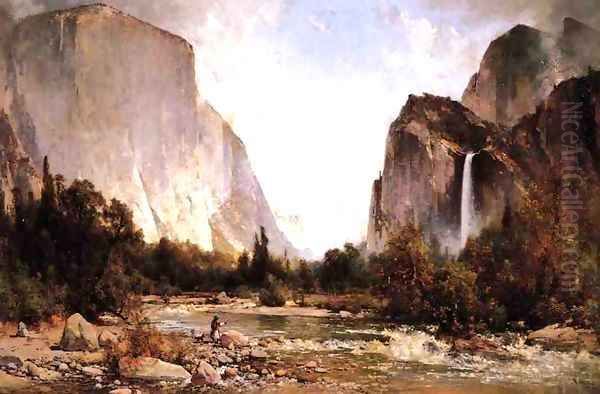 Fishing on the Merced River Yosemite Valley 1891 Oil Painting by Thomas Hill