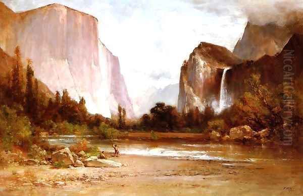 Indians Fishing in Yosemite 1900 Oil Painting by Thomas Hill