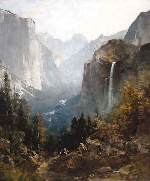 Bridal Veil Falls, Yosemite Oil Painting by Thomas Hill