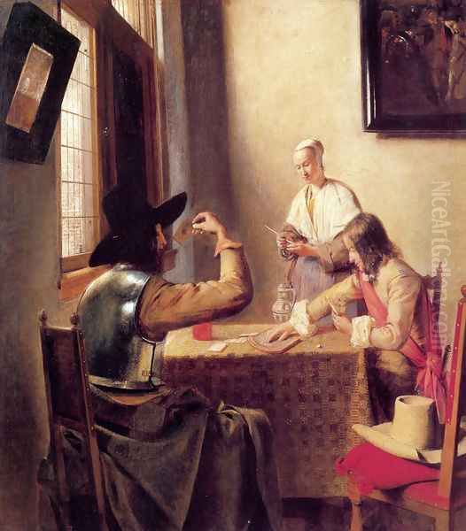 Soldiers Playing Cards Oil Painting by Pieter De Hooch