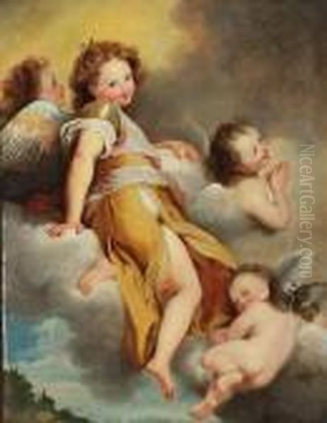 Angel And Cherubs Attending, A Landscapebelow Oil Painting by Federico Fiori Barocci