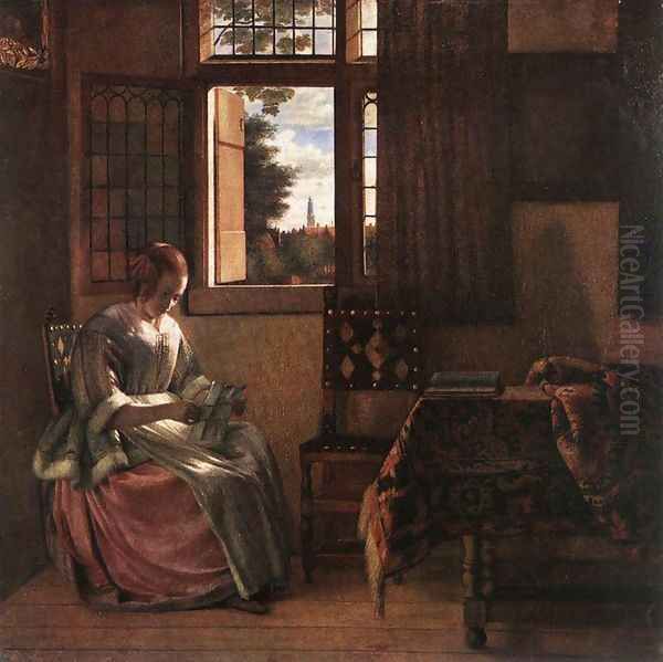 Woman Reading a Letter 1664 Oil Painting by Pieter De Hooch