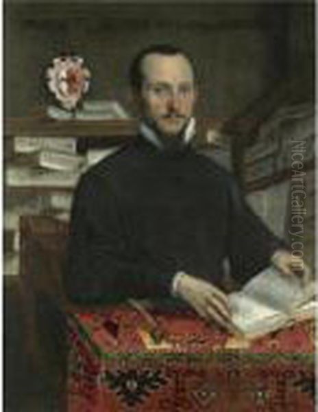 Portrait Of A Scholar In His Library, Half Length, Holding A Book Oil Painting by Federico Fiori Barocci