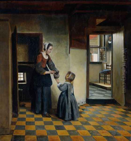 Woman With A Child In A Pantry Oil Painting by Pieter De Hooch