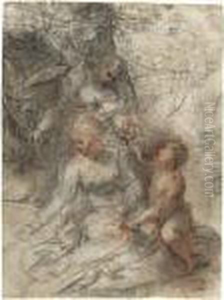 Recto: The Rest On The Flight Into Egypt Verso: Sketch Of A Male Nude Oil Painting by Federico Fiori Barocci