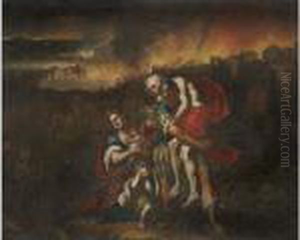 Aeneas Carrying His Father From Burning Troy Oil Painting by Federico Fiori Barocci