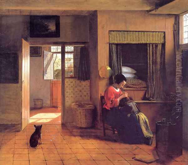 A Mother and Child with Its Head in Her Lap Oil Painting by Pieter De Hooch