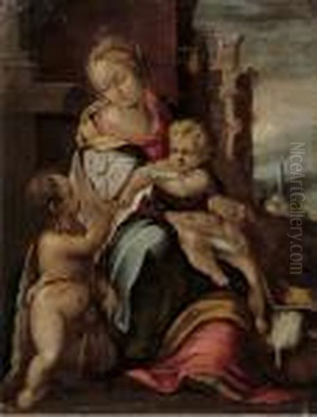 Madonna Col Bambino E San Giovannino Oil Painting by Federico Fiori Barocci