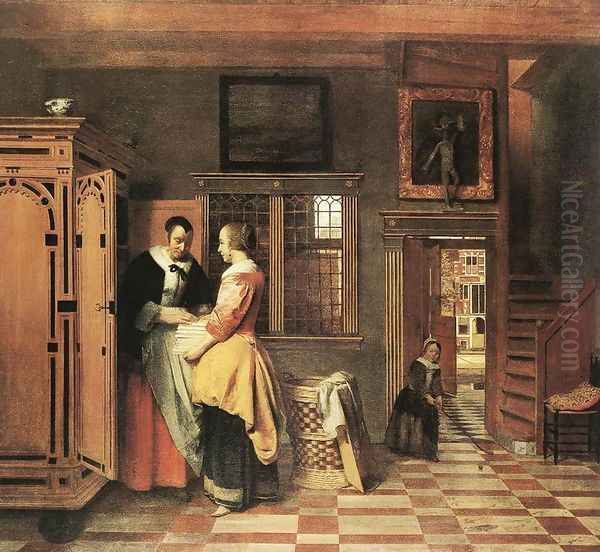 At the Linen Closet 1665 Oil Painting by Pieter De Hooch