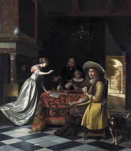 Card Players at a Table 1670-74 Oil Painting by Pieter De Hooch