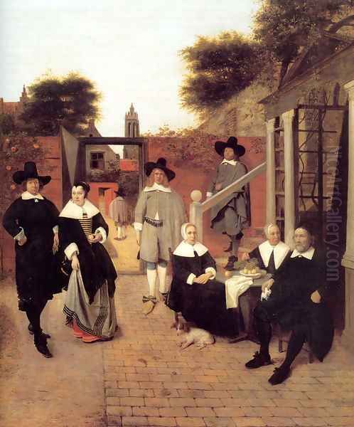 Portrait Of A Family In A Courtyard In Delft Oil Painting by Pieter De Hooch