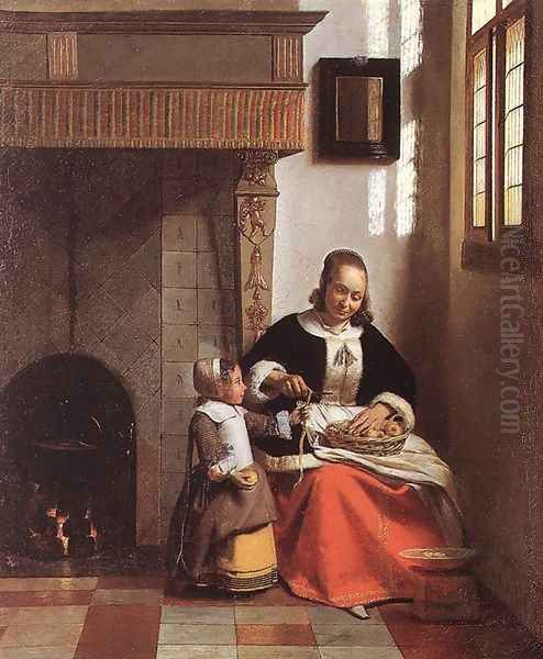 Woman Nursing an Infant 1658-60 Oil Painting by Pieter De Hooch