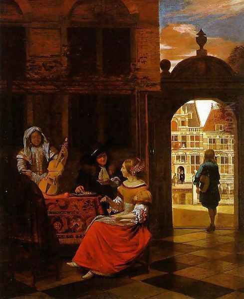 Musical Party in a Courtyard 1677 Oil Painting by Pieter De Hooch