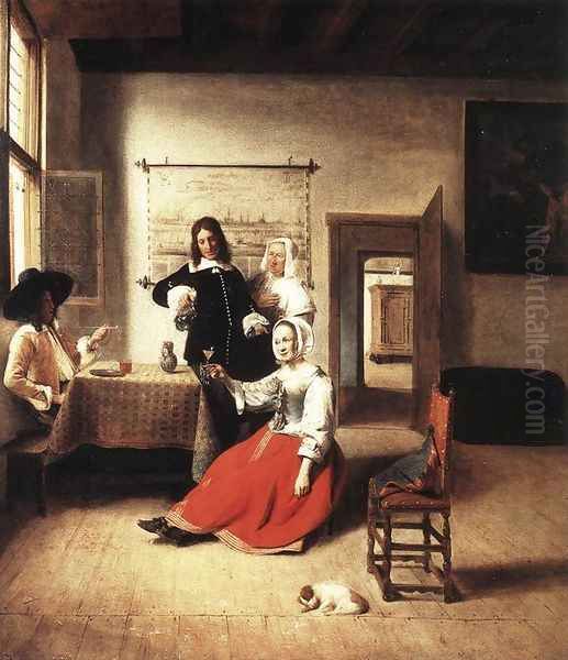 Young Woman Drinking 1658 Oil Painting by Pieter De Hooch