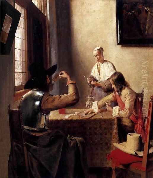 Soldiers Playing Cards 2 Oil Painting by Pieter De Hooch