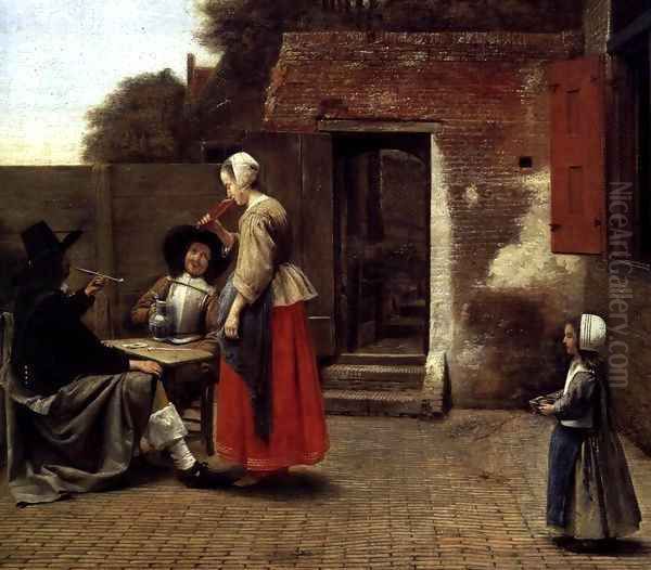 A Dutch Courtyard (detail) 1659-60 Oil Painting by Pieter De Hooch